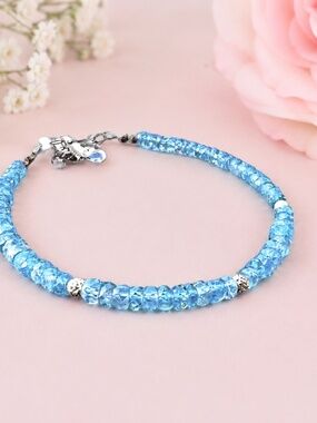 New Handcrafted Natural Blue Zircon Bracelet Solid 14k Gold December Birthstone